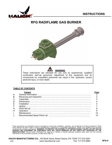 RFG RADIFLAME GAS BURNER - Hauck Manufacturing