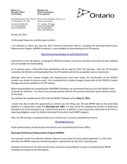 FIR2012 Letter (PDF) - Ontario.ca