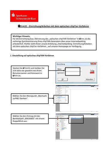 chipTAN mit SFirm32 - Sparkasse Schwarzwald-Baar