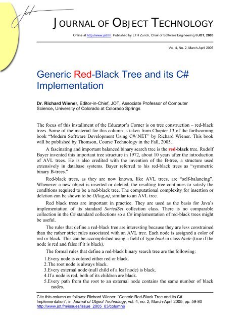 Generic Red-Black Tree and its C# Implementation - The Journal of ...