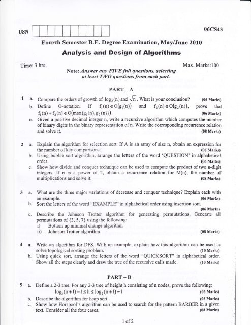 Analysis and Design of Algorithms 2a. - Vtustudentsparadise