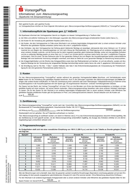 Informationen zum S-Vorsorge Plus Vertrag - Sparkasse Westholstein