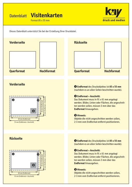 Datenblatt Visitenkarten