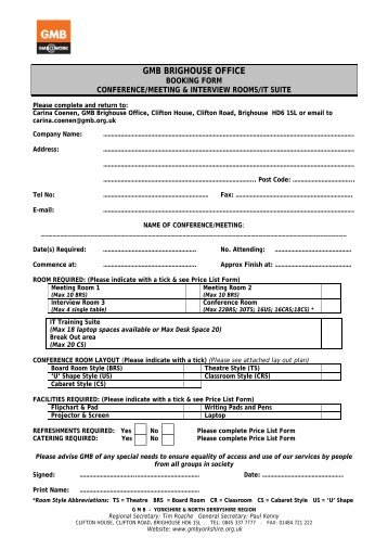 Booking Form, Price List and Conditions.pdf - GMB Yorkshire and ...