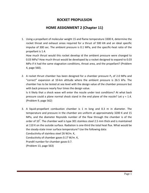 Physics Assignment Rocketscience ROCKET PROPULSION HOME ASSIGNMENT 1