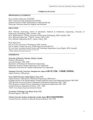 CURRICULUM VITAE - Mechanical and Mechatronics Engineering ...