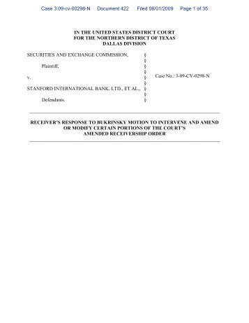 Receiver's Response To Bukrinsky Motion To Intervene And Amend ...