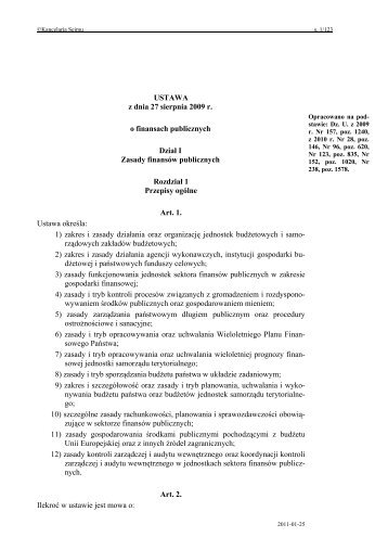 USTAWA z dnia 27 sierpnia 2009 r. o finansach publicznych DziaÅ I ...