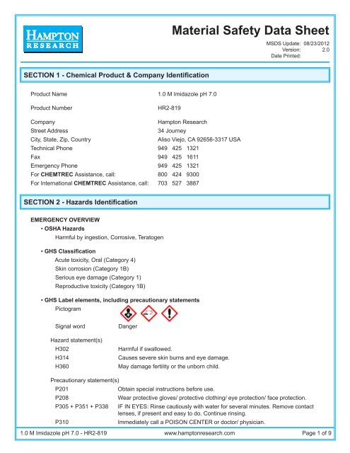 MSDS for HR2-819 - Hampton Research