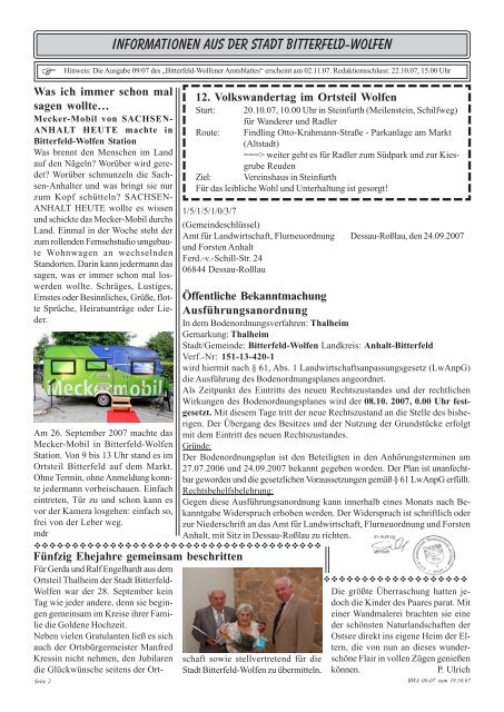 Amtsblatt Amtsblatt Amtsblatt Amtsblatt - Stadt Bitterfeld-Wolfen