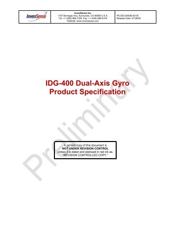 IDG-400 Dual-Axis Gyro Product Specification - InvenSense