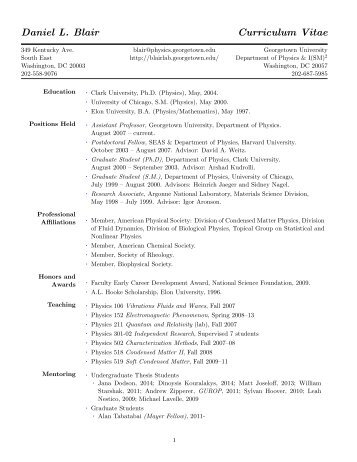 Daniel L. Blair Curriculum Vitae - Georgetown University