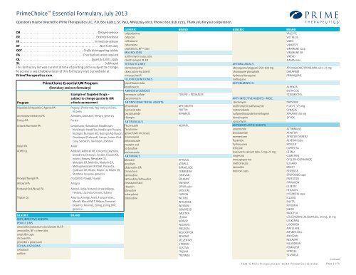 PrimeChoice™ Essential Formulary, July 2013 - Prime Therapeutics