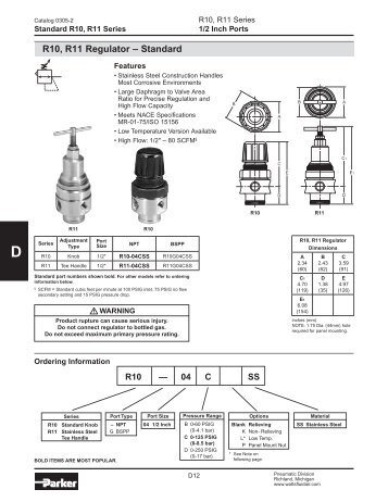 R10-04CPSS Parker Pneumatic Regulator Datasheet - MRO Stop