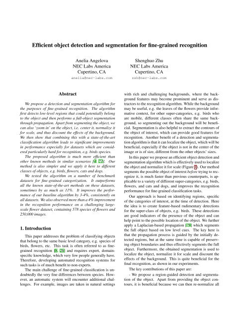 Efficient object detection and segmentation for fine-grained recognition