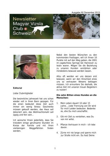 Newsletter Dezember 2013.pdf - Magyar Vizsla Club der Schweiz