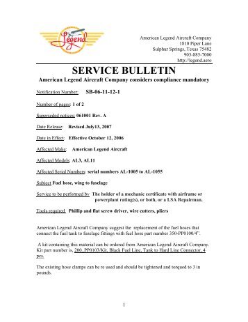 ALAC Service Bulletin SB-06-11-12-1 - American Legend Aircraft ...