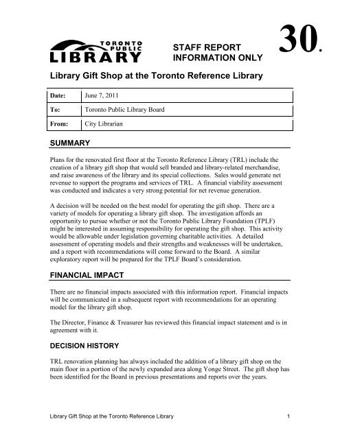 Staff Report Information Only Library Gift Shop At The