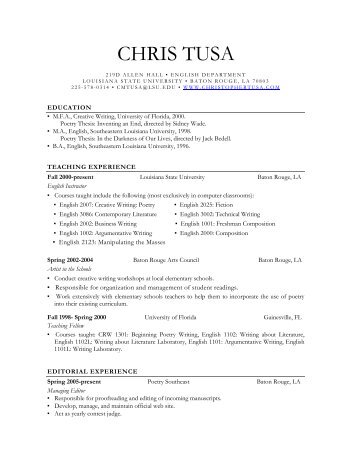 CHRIS TUSA - Department of English - Louisiana State University