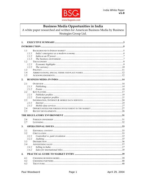 Business Media Opportunities in India A white paper researched and