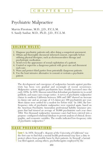 Ch41-Psychiatric Malpractice.pdf - Legal Medicine and Medical ...