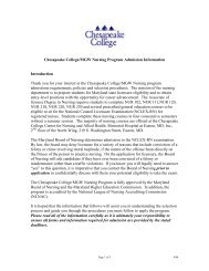 Chesapeake College/MGW Nursing Program Admission Information