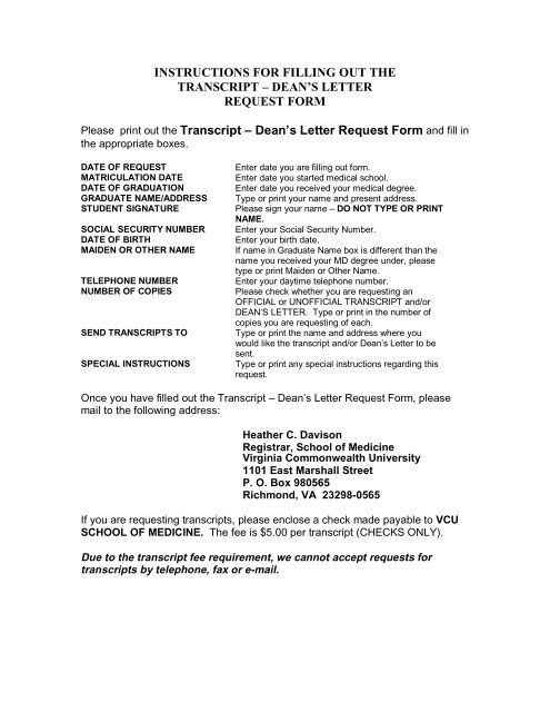 Transcript Request Form - Virginia Commonwealth University ...