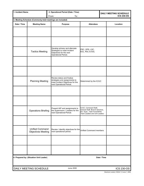 DAILY MEETING SCHEDULE ICS 230 OS