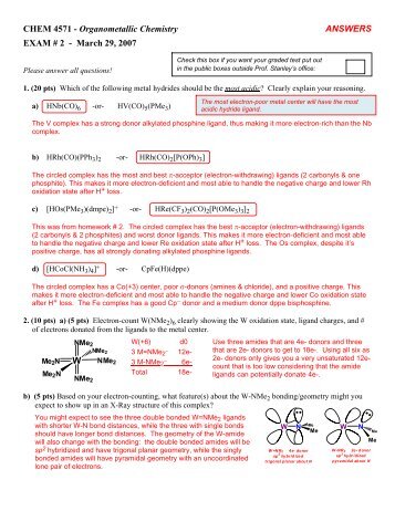 CHEM 4571 - Organometallic Chemistry ANSWERS EXAM # 2 ...