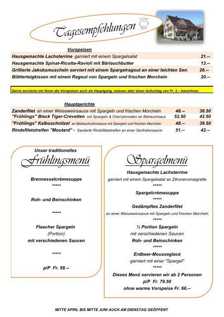 Tagesempfehlung Mittag - Restaurant Sternen Flaach