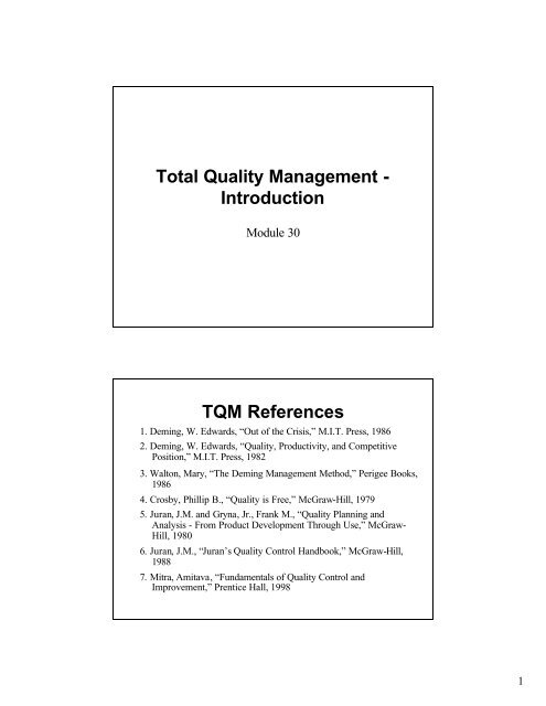 Total Quality Management - Introduction TQM References