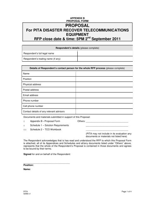 Appendix B Proposal Form - PITA