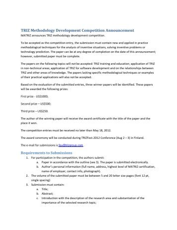 TRIZ Methodology Development Competition ... - TRIZ-online