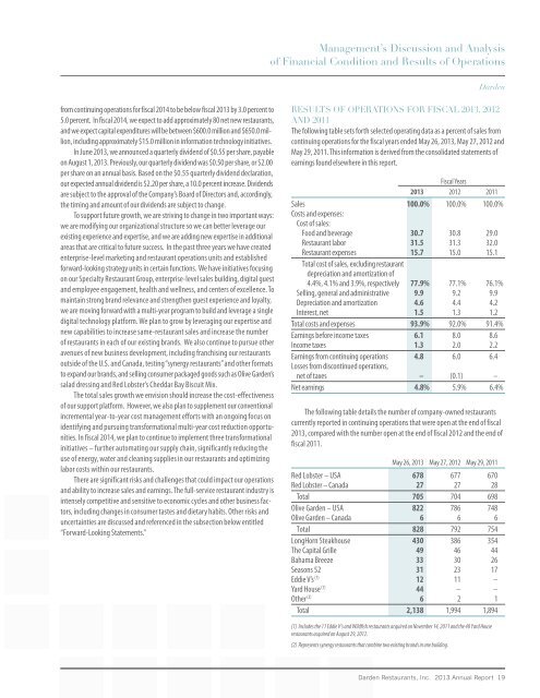 2013 Annual Report - Investor Relations - Darden Restaurants