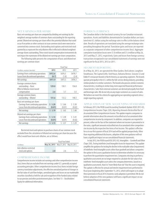 2013 Annual Report - Investor Relations - Darden Restaurants