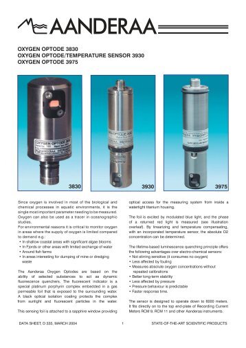 oxygen optode 3830 oxygen optode/temperature sensor 3930 oxygen