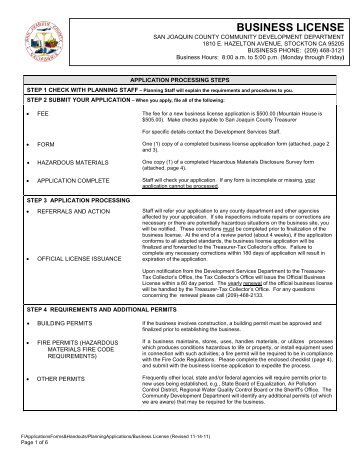 business license application - San Joaquin County