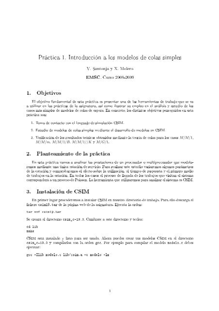 PrÃ¡ctica 1. IntroducciÃ³n a los modelos de colas simples ... - PoliformaT