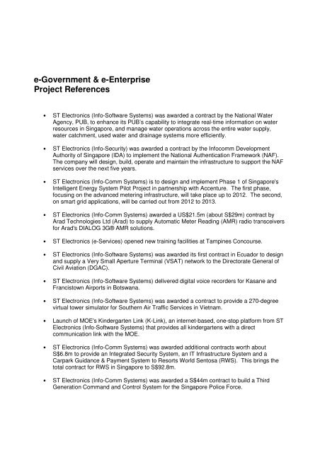 Project References : e-Government & e-Enterprise - ST Electronics