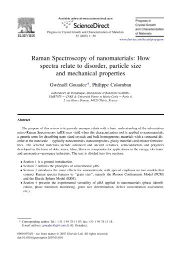 Raman Spectroscopy of nanomaterials: How spectra relate to ...