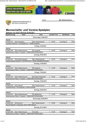 Spielplan Spfr. Mastershaus... -  Sportfreunde Mastershausen eV