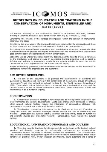 Guidelines for Education and Training in the Conservation - Icomos