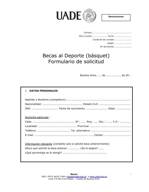 Becas al Deporte (bÃ¡squet) Formulario de solicitud