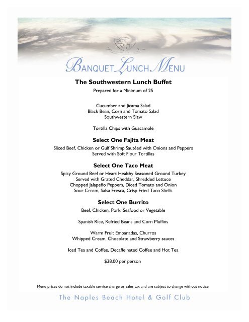 Banquet Menu - Lunch Menus - Naples Beach Hotel & Golf Club