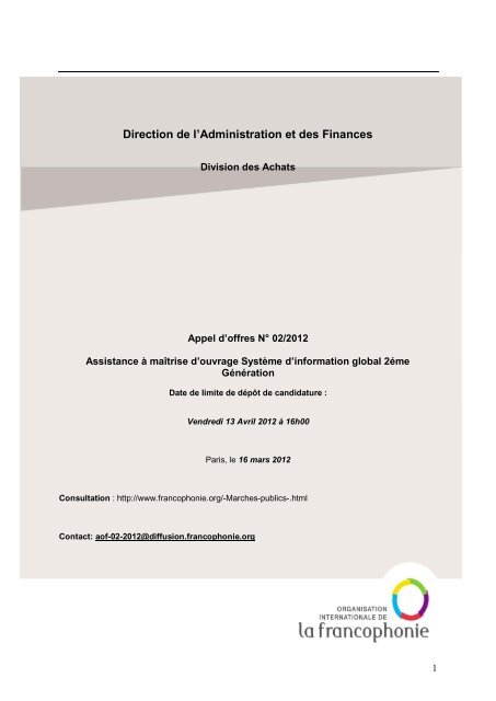 Direction de l'Administration et des Finances - Organisation ...