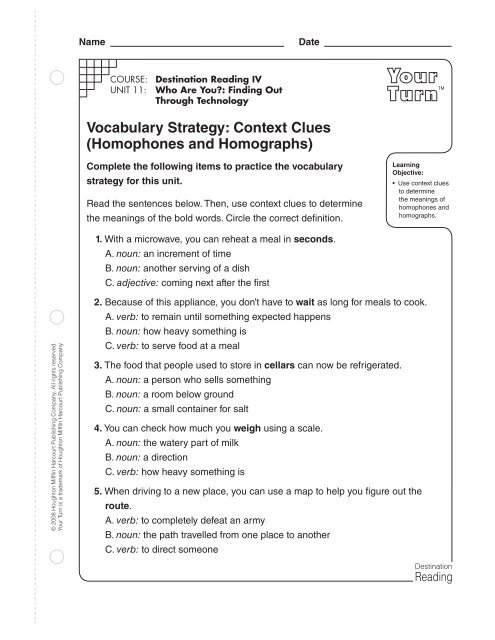 Vocabulary Strategy: Context Clues - Houghton Mifflin Harcourt