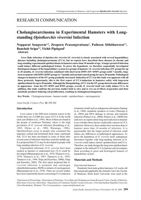 Cholangiocarcinoma in Experimental Hamsters with Long-standing ...