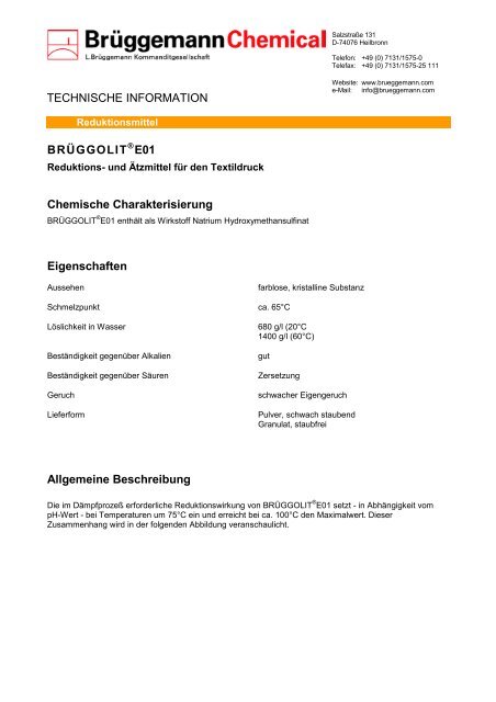 BRÜGGOLIT®E01 Chemische Charakterisierung Eigenschaften ...