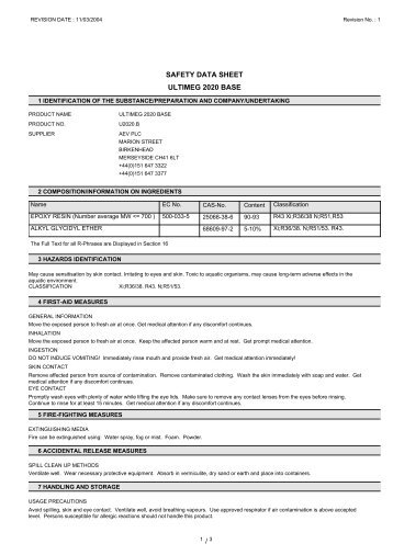 SAFETY DATA SHEET ULTIMEG 2020 BASE - AET