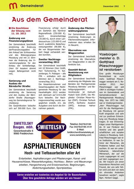 Ausgabe Nummer 218, Dezember 2012 - Marktgemeinde Moosburg